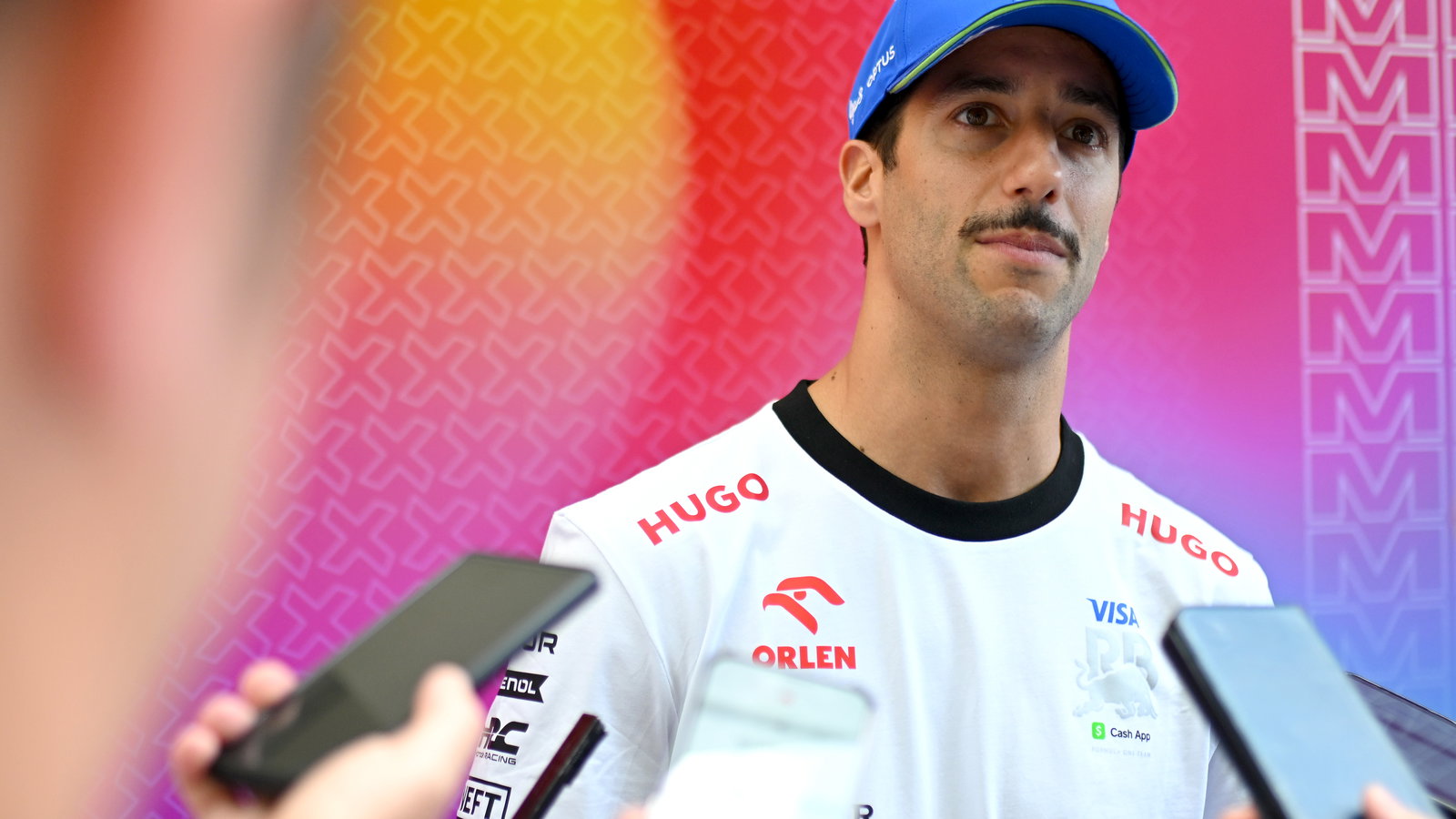 Daniel Ricciardo speaks to media at the Miami Grand Prix