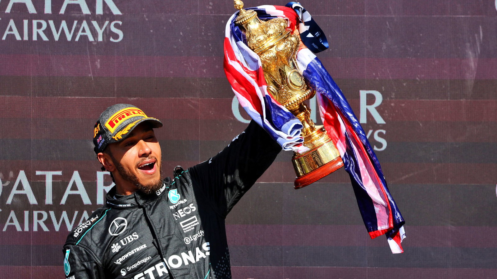 Lewis Hamilton celebrates his ninth British Grand Prix victory