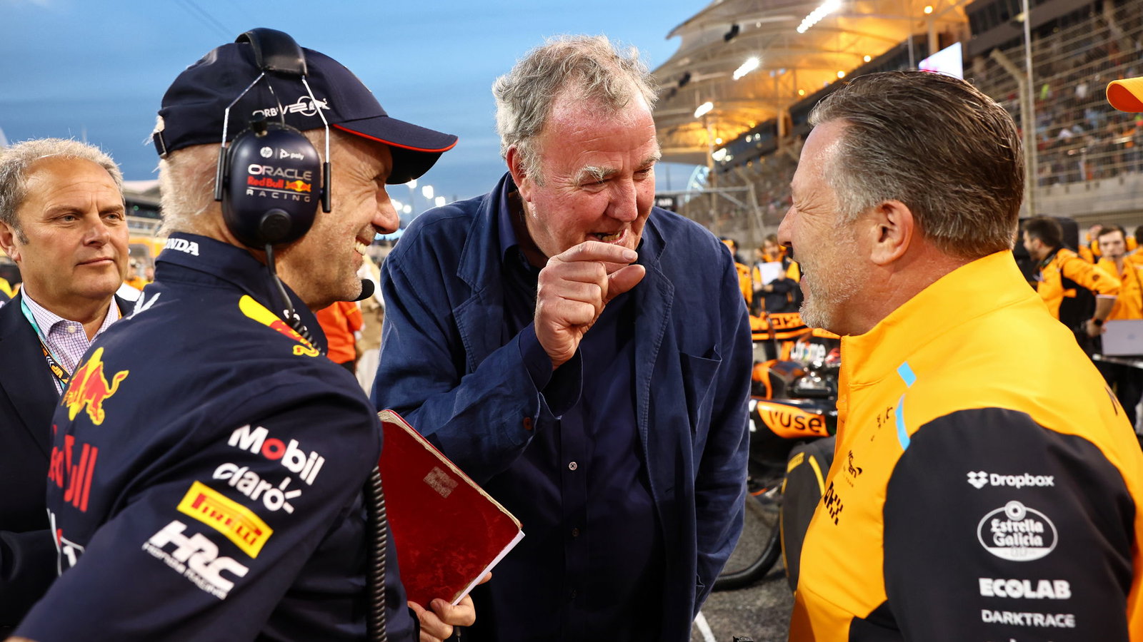 Adrian Newey, Jeremy Clarkson and Zak Brown 