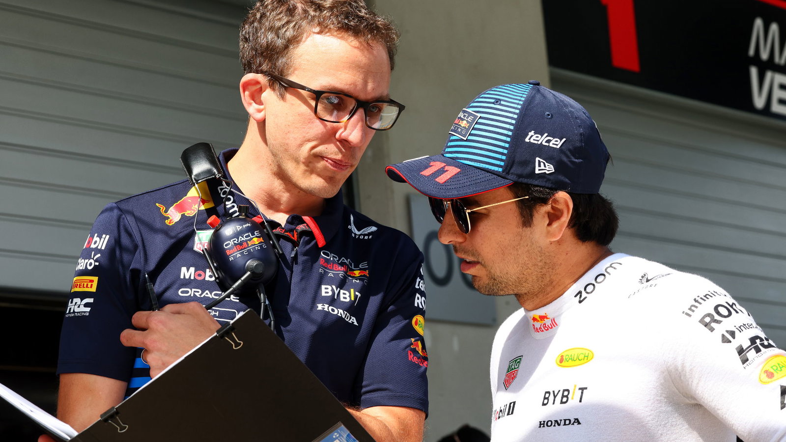 Sergio Perez and his F1 race engineer Hugh Bird