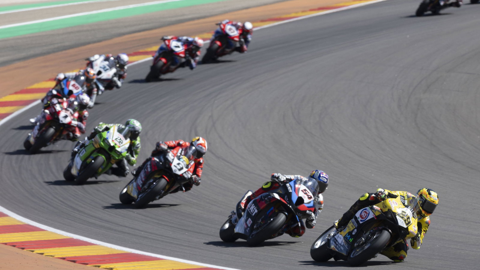 Andrea Iannone leads WorldSBK Race 1, 2024 Aragon WorldSBK. Credit: Gold and Goose.