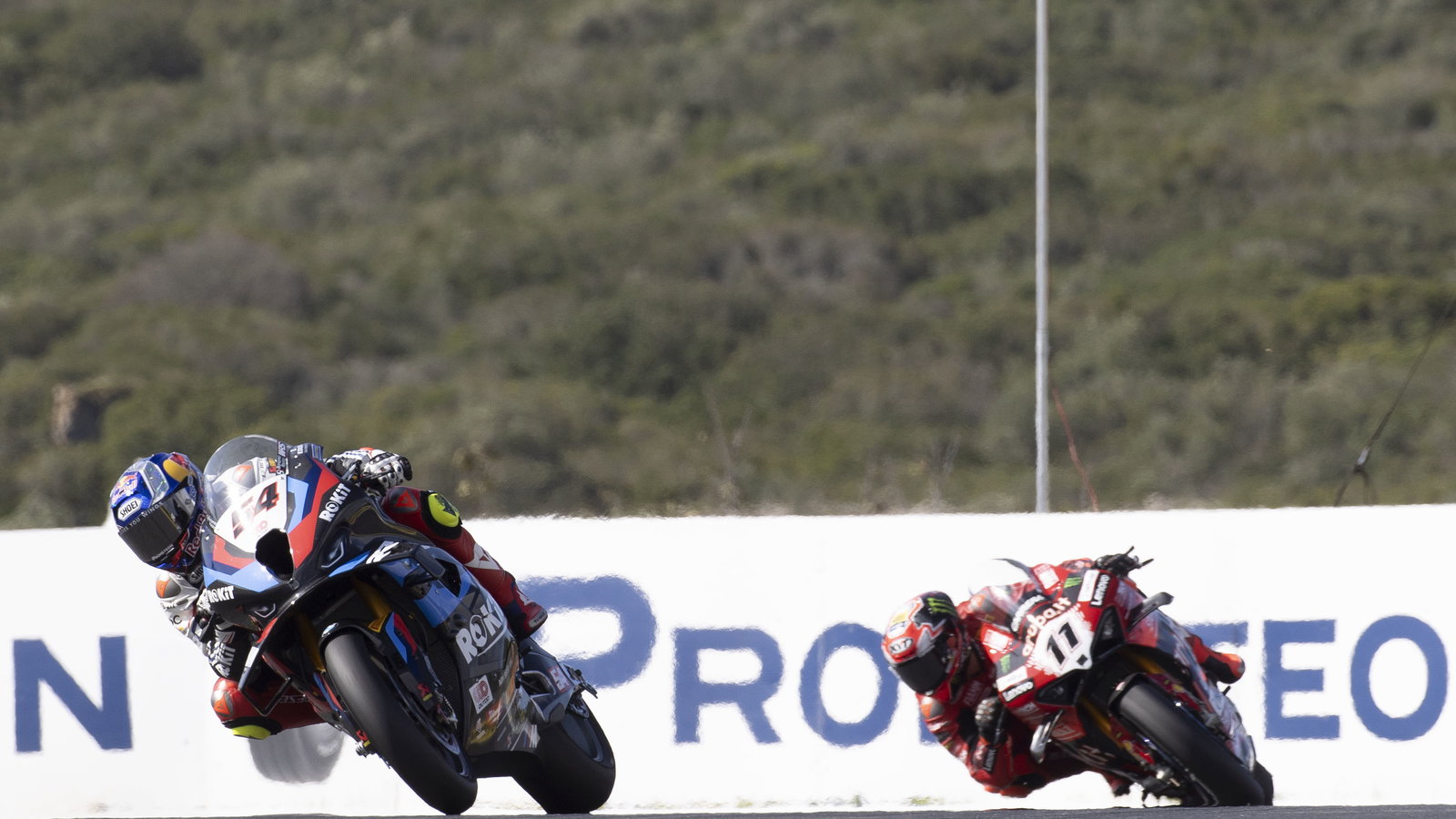 Toprak Razgatlioglu, Nicolo Bulega, 2024 Estoril WorldSBK. Credit: Gold and Goose.