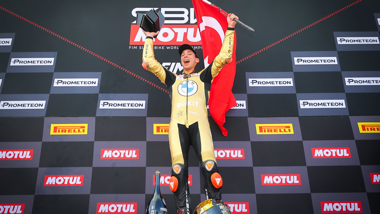 Toprak Razgatlioglu, 2024 Spanish WorldSBK, podium. Credit: Gold and Goose.