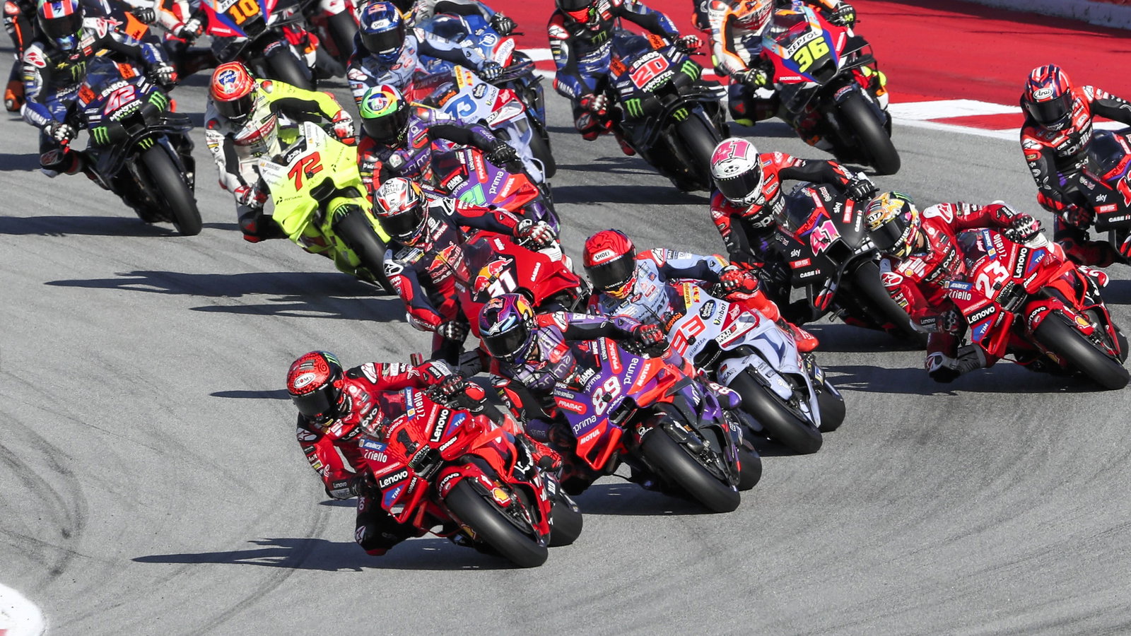 Bagnaia, Martin, start 2024 Solidarity Barcelona MotoGP