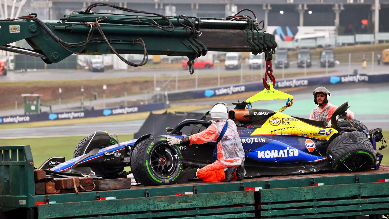 Alex Albon destroyed his Williams in a qualifying crash in Brazil 