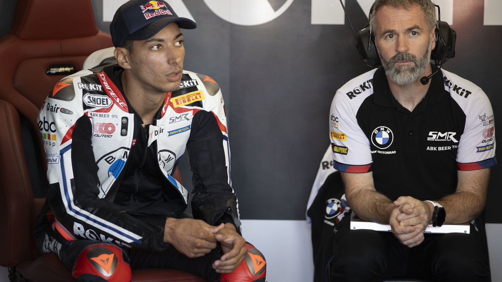 Toprak Razgatlioglu, Phil Marron, 2024 Emilia-Romagna WorldSBK, pit box. Credit: Gold and Goose.