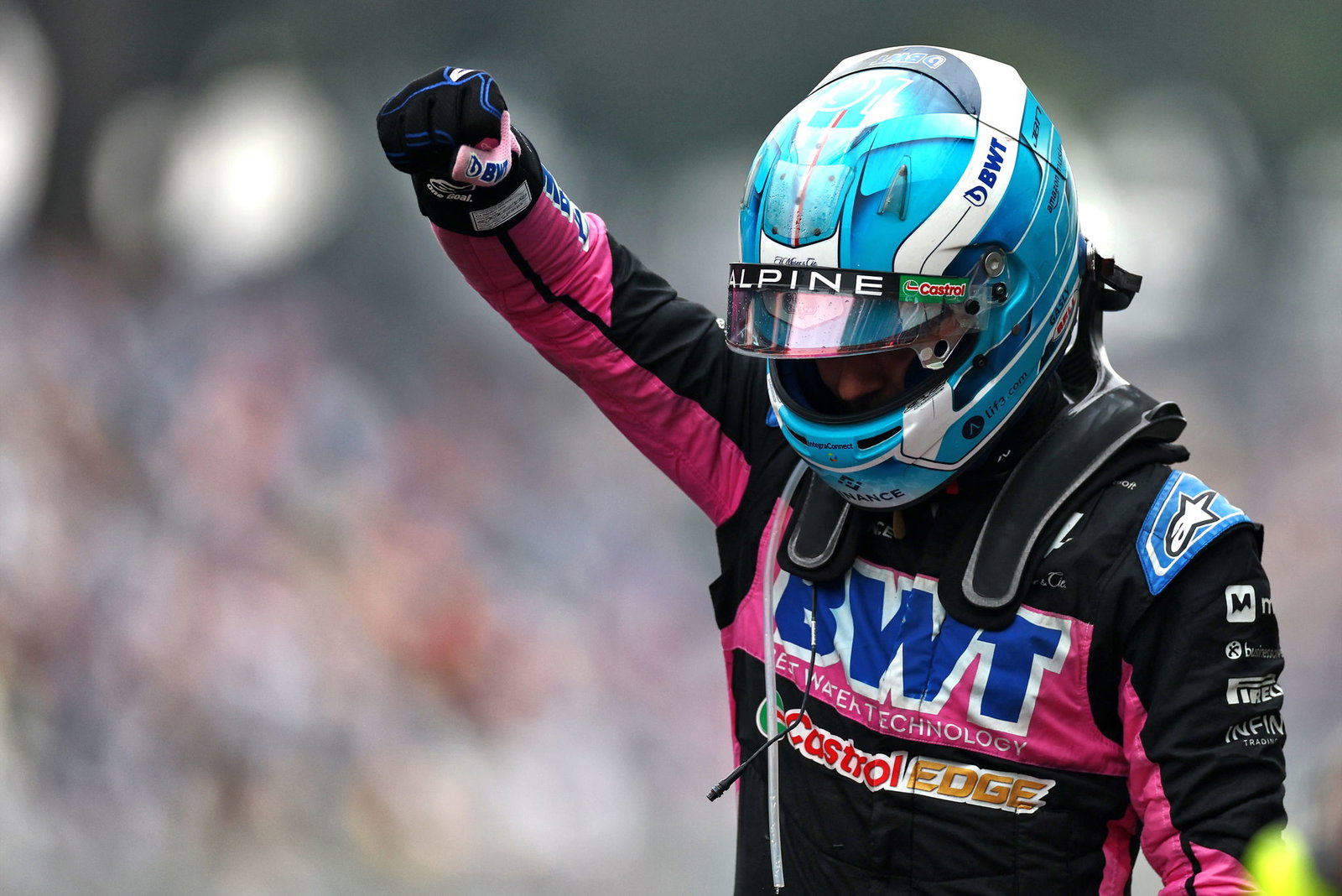 Pierre Gasly celebrates third place in Brazil