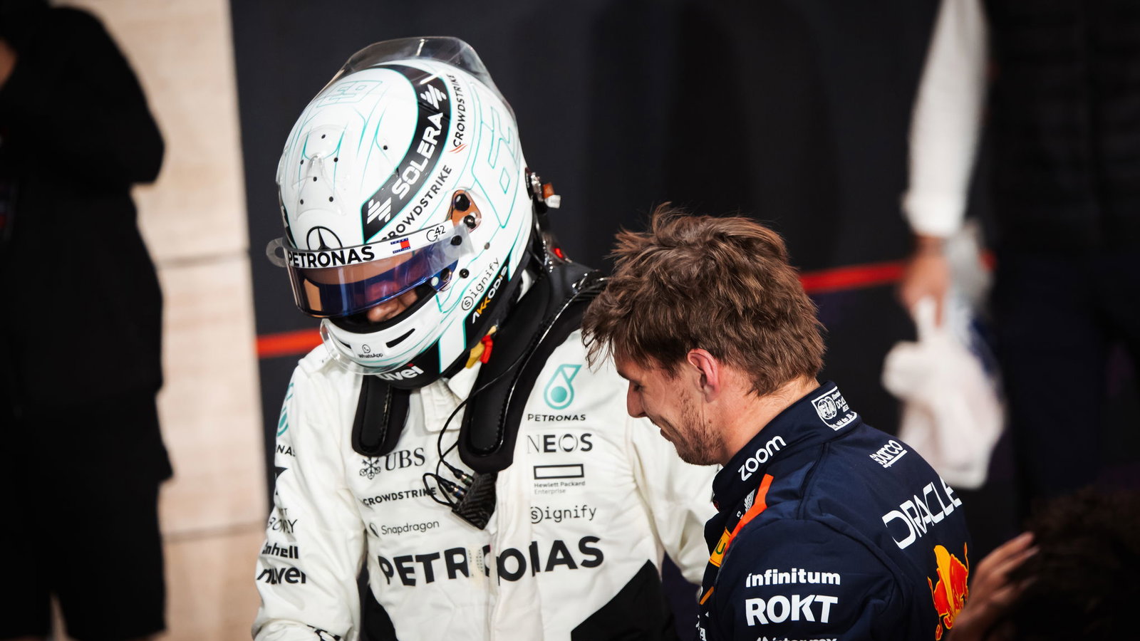 George Russell and Max Verstappen