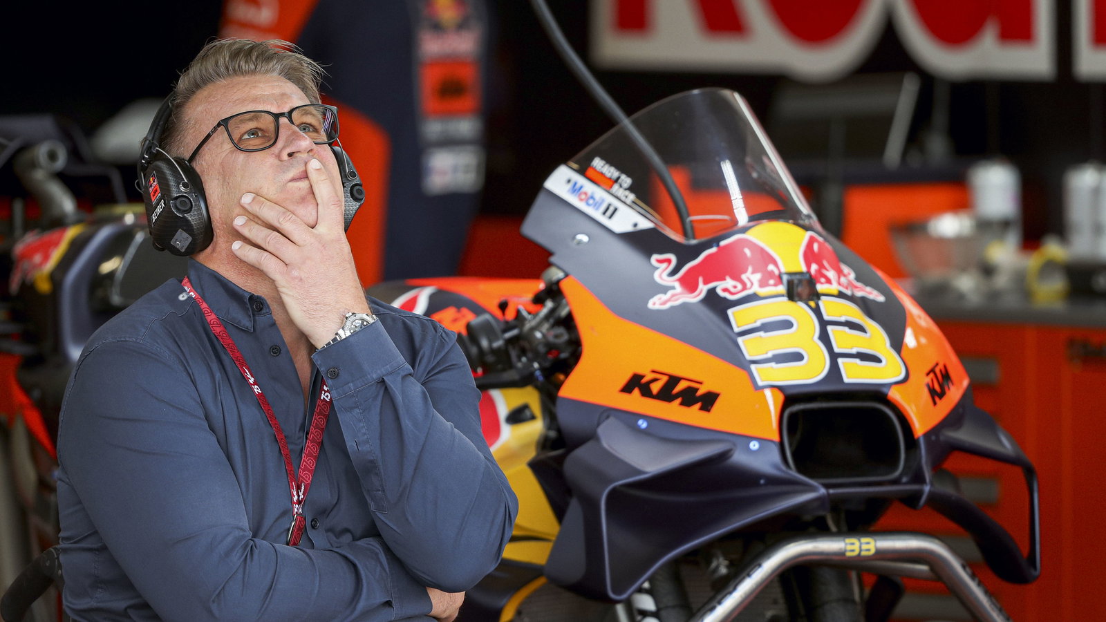 Pit Beirer, 2024 MotoGP British Grand Prix, Red Bull KTM pit box. Credit: Gold and Goose.