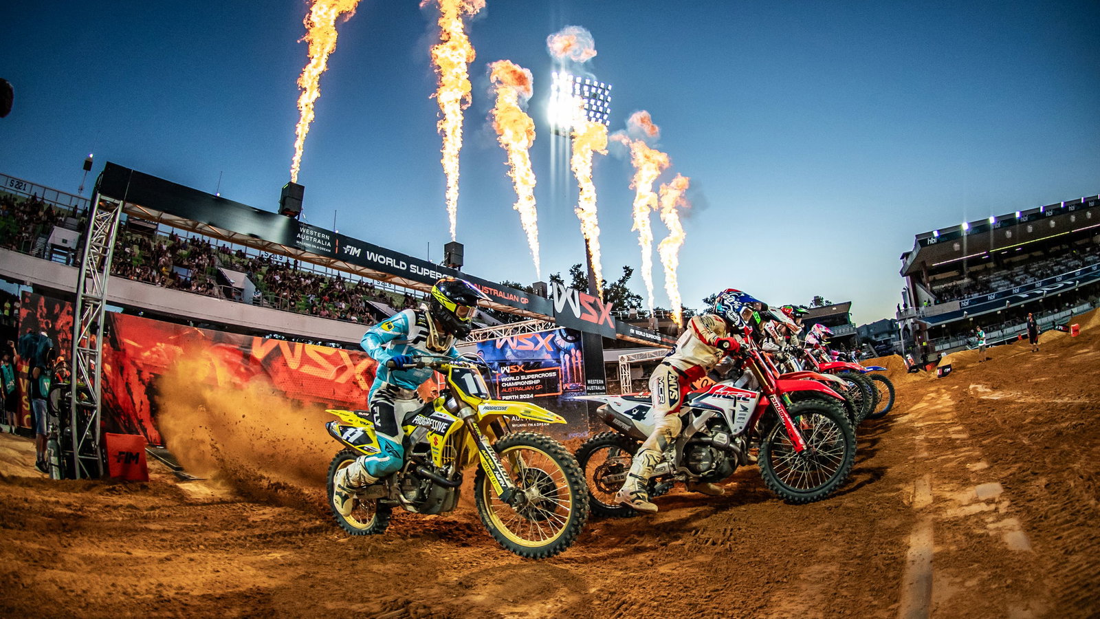 Superfinal race start at 2024 Australian World Supercross. Credit: World Supercross Championship.