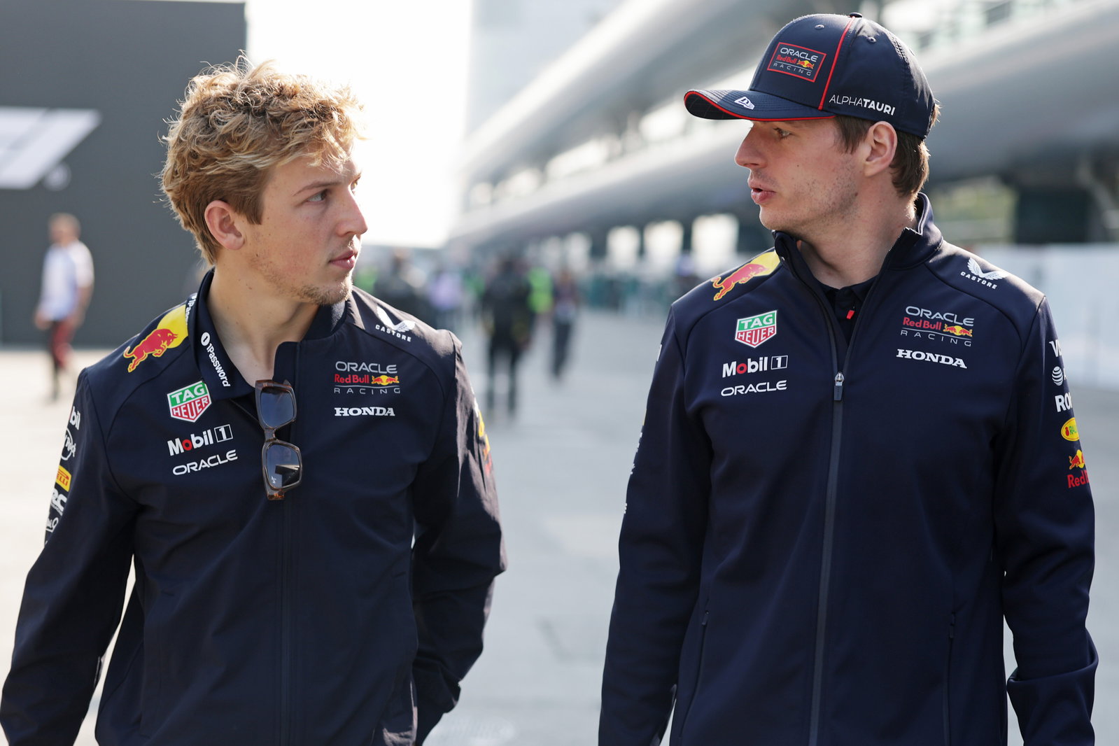 Liam Lawson and Max Verstappen