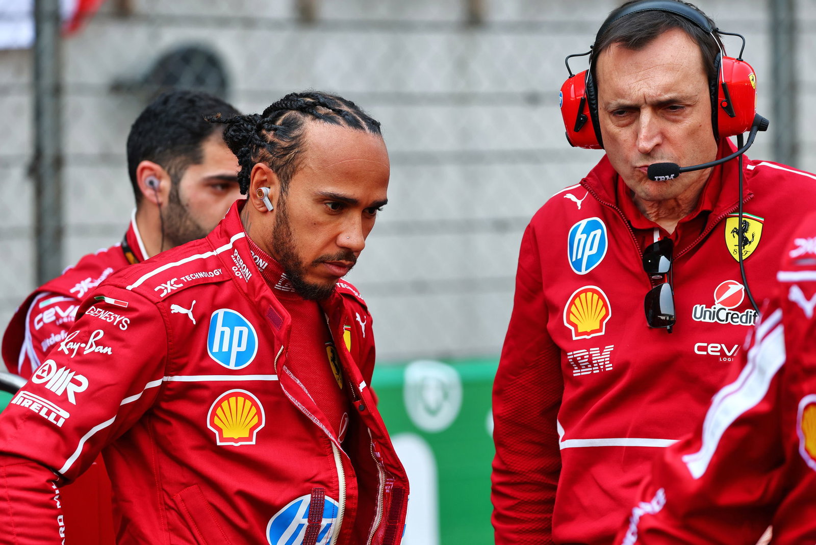 Lewis Hamilton and Ferrari race engineer Riccardo Adami