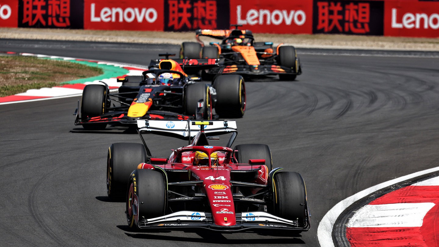 Lewis Hamilton leads Max Verstappen