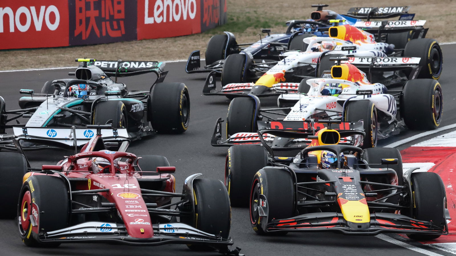 Charles Leclerc suffered front wing damage after contact with Lewis Hamilton