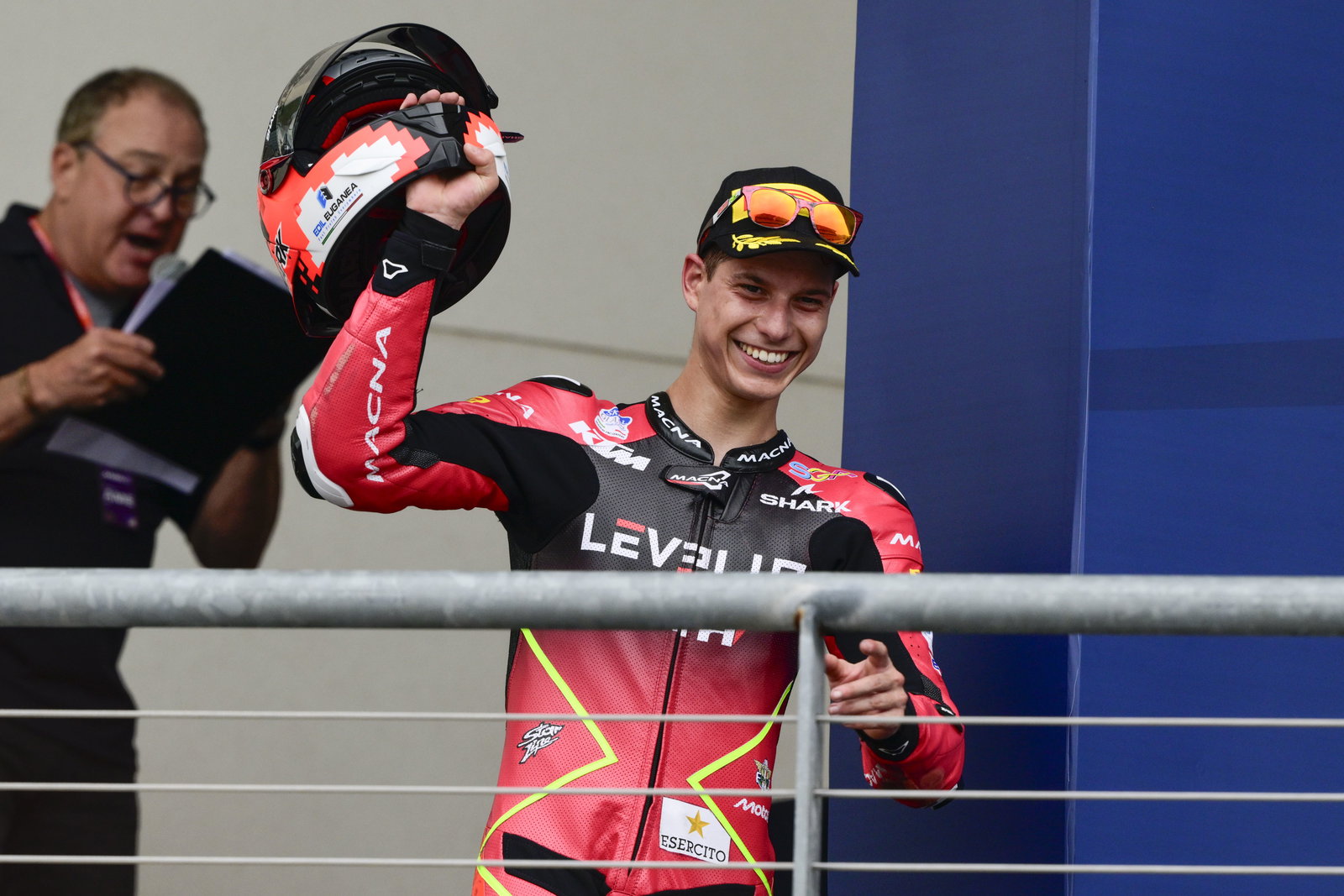 Matteo Bertelle, 2025 Moto3 Grand Prix of the Americas, podium. Credit: Gold and Goose.