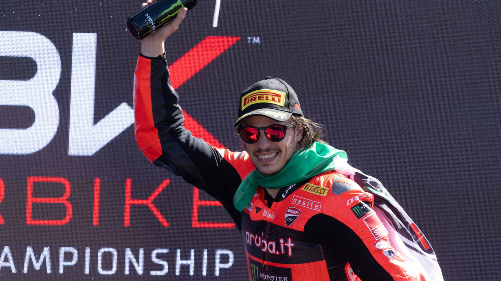 Nicolo Bulega, 2025 Dutch WorldSBK, podium. Credit: Gold and Goose.