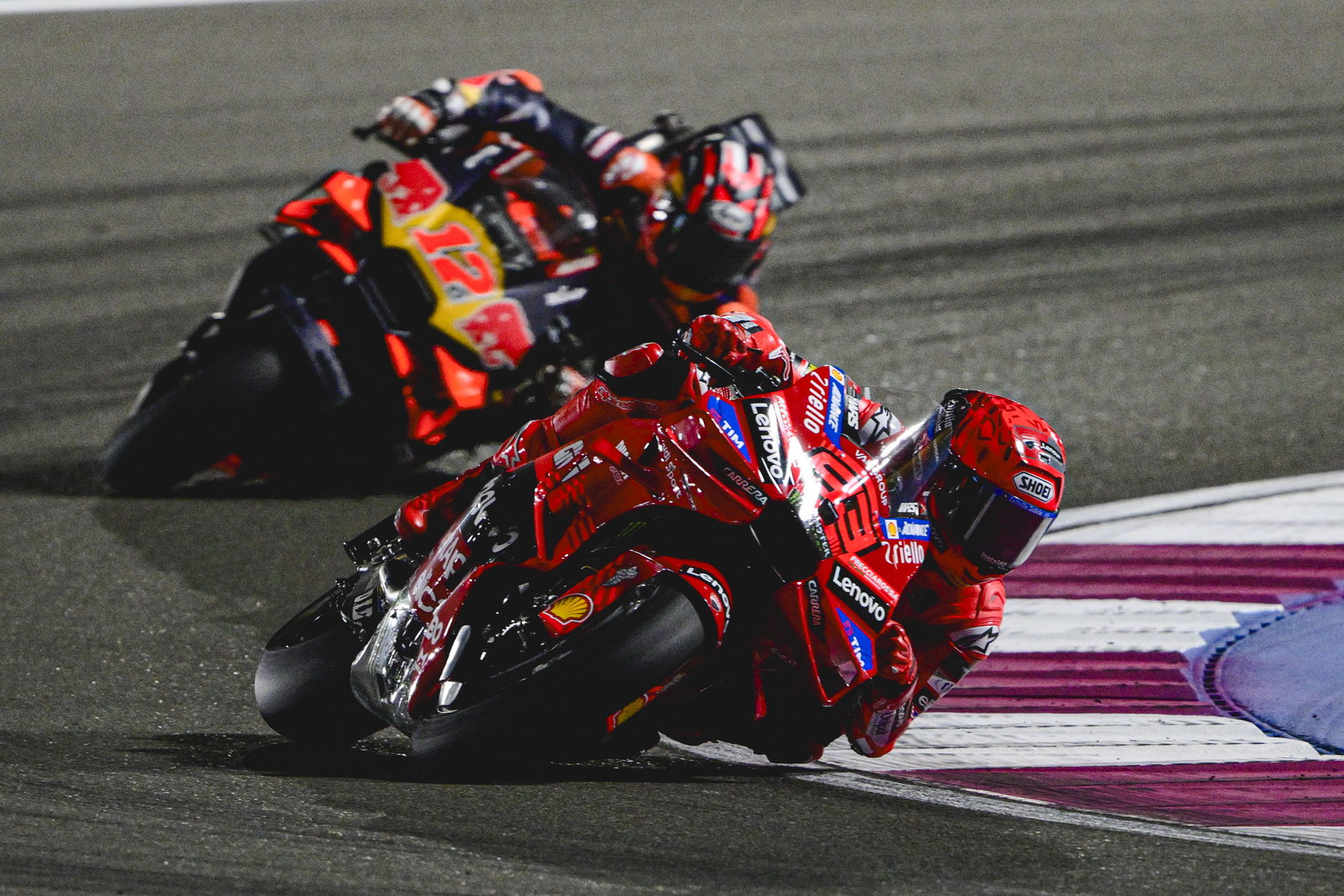 Marc Marquez, Maverick Vinales, 2025 MotoGP Qatar Grand Prix. Credit: Gold and Goose.