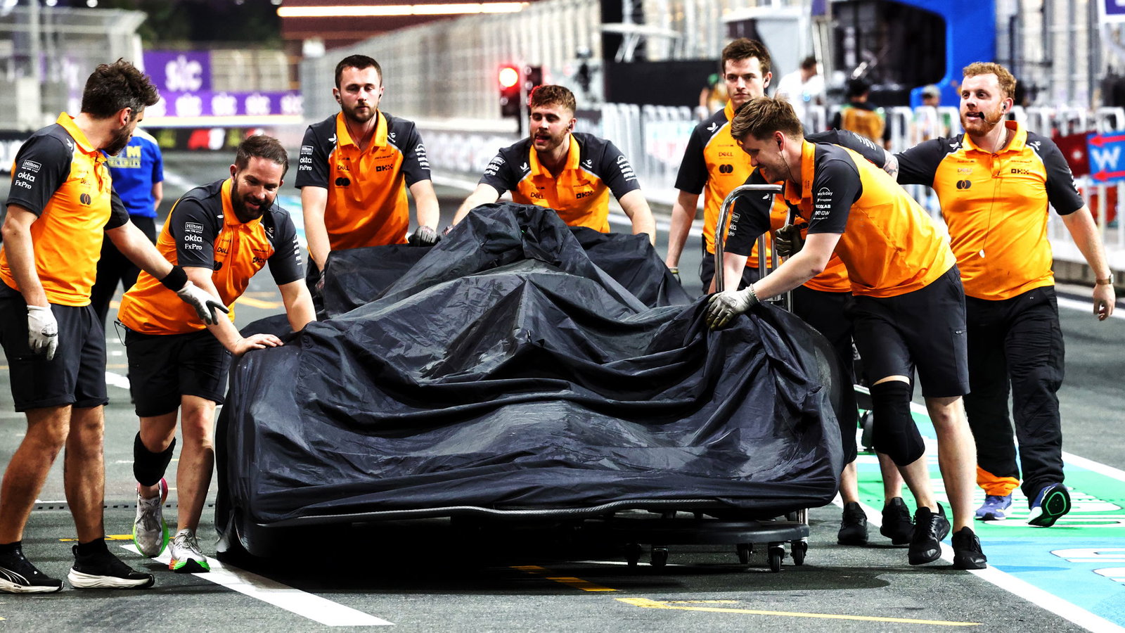 Lando Norris's car is recovered after crash