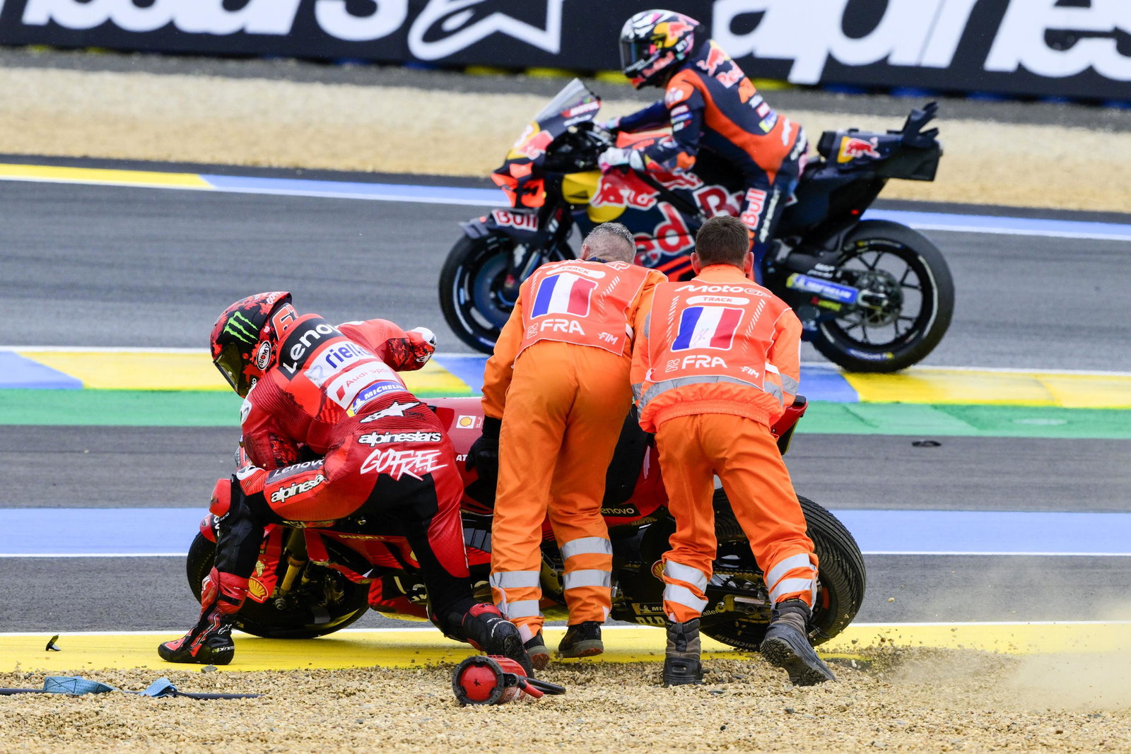 Bagnaia, Bastianini, First lap crash, 2025 French MotoGP