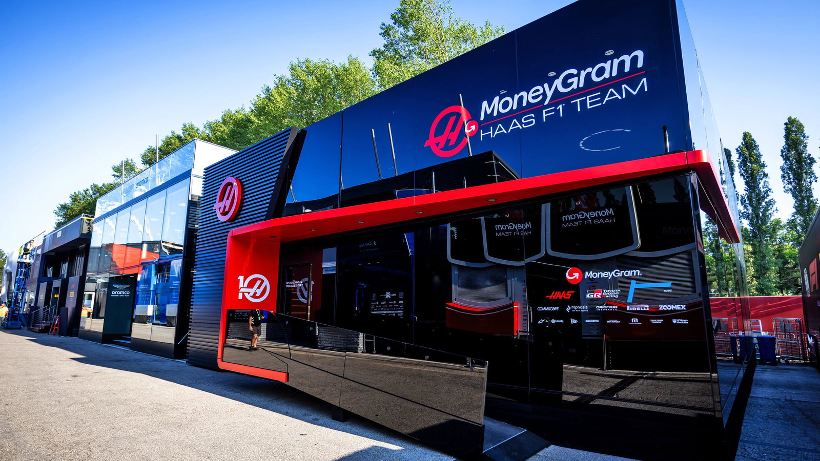 Haas' brand new motorhome in the F1 paddock at Imola