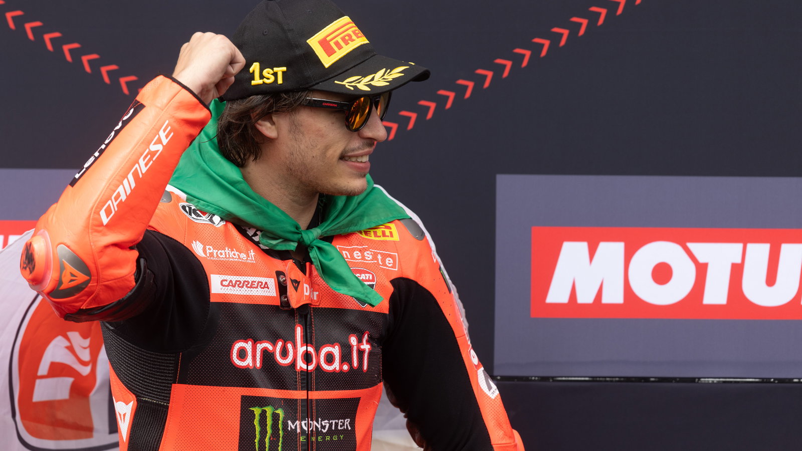 Nicolo Bulega, 2025 Czech WorldSBK podium. Credit: Gold and Goose.