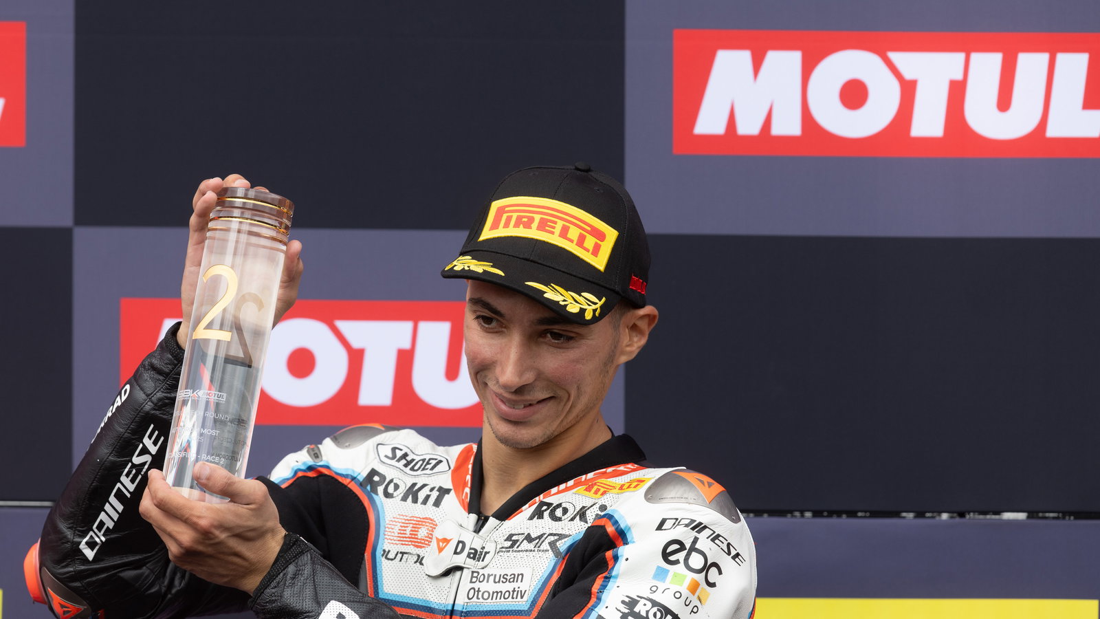 Toprak Razgatlioglu, 2025 Czech WorldSBK, podium. Credit: Gold and Goose.