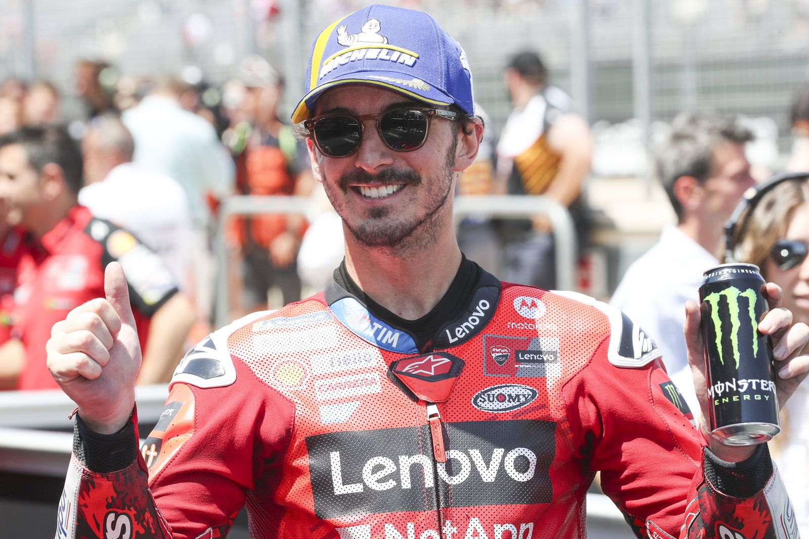 Francesco Bagnaia, 2025 MotoGP Aragon Grand Prix, parc ferme. Credit: Gold and Goose.