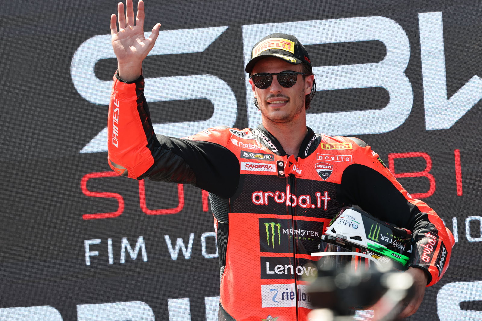 Nicolo Bulega, 2025 Emilia-Romagna WorldSBK, podium. Credit: Gold and Goose.