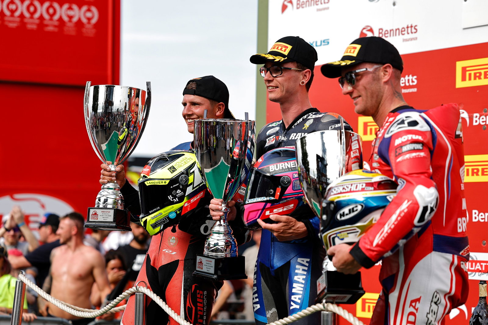 Bradley Ray, BSB, 2025, Snetterton, podium with Bridewell and Ryde