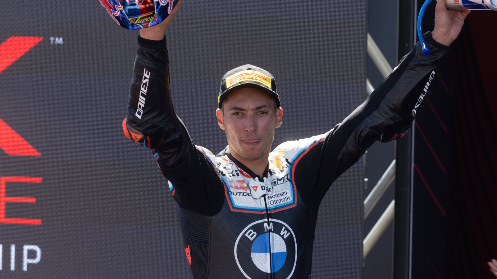 Toprak Razgatlioglu, 2025 UK WorldSBK, podium. Credit: Gold and Goose.