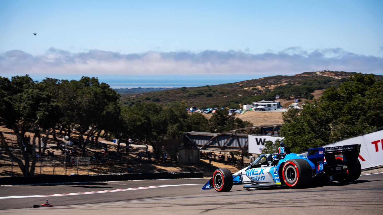 Graham Rahal tackling the Corkscrew.