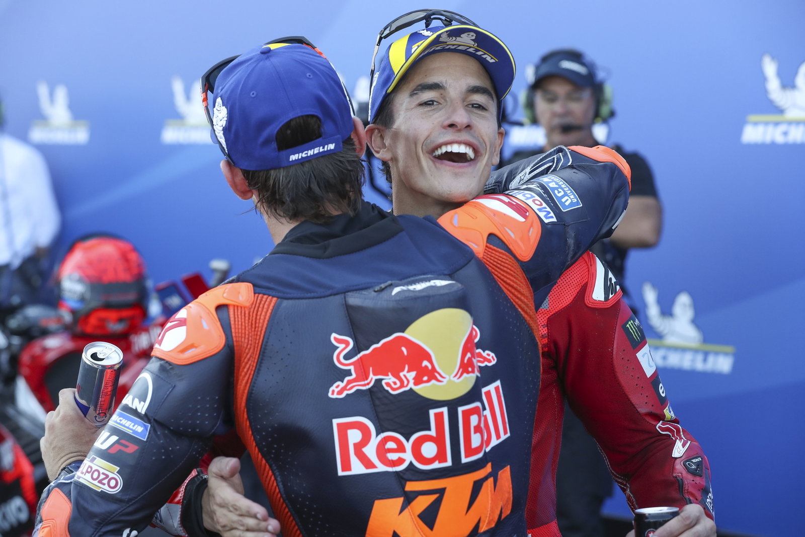 Pedro Acosta, Marc Marquez, 2025 MotoGP Hungarian Grand Prix, parc ferme. Credit: Gold and Goose.