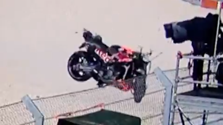 Pedro Acosta's bike nearly hits cameraman