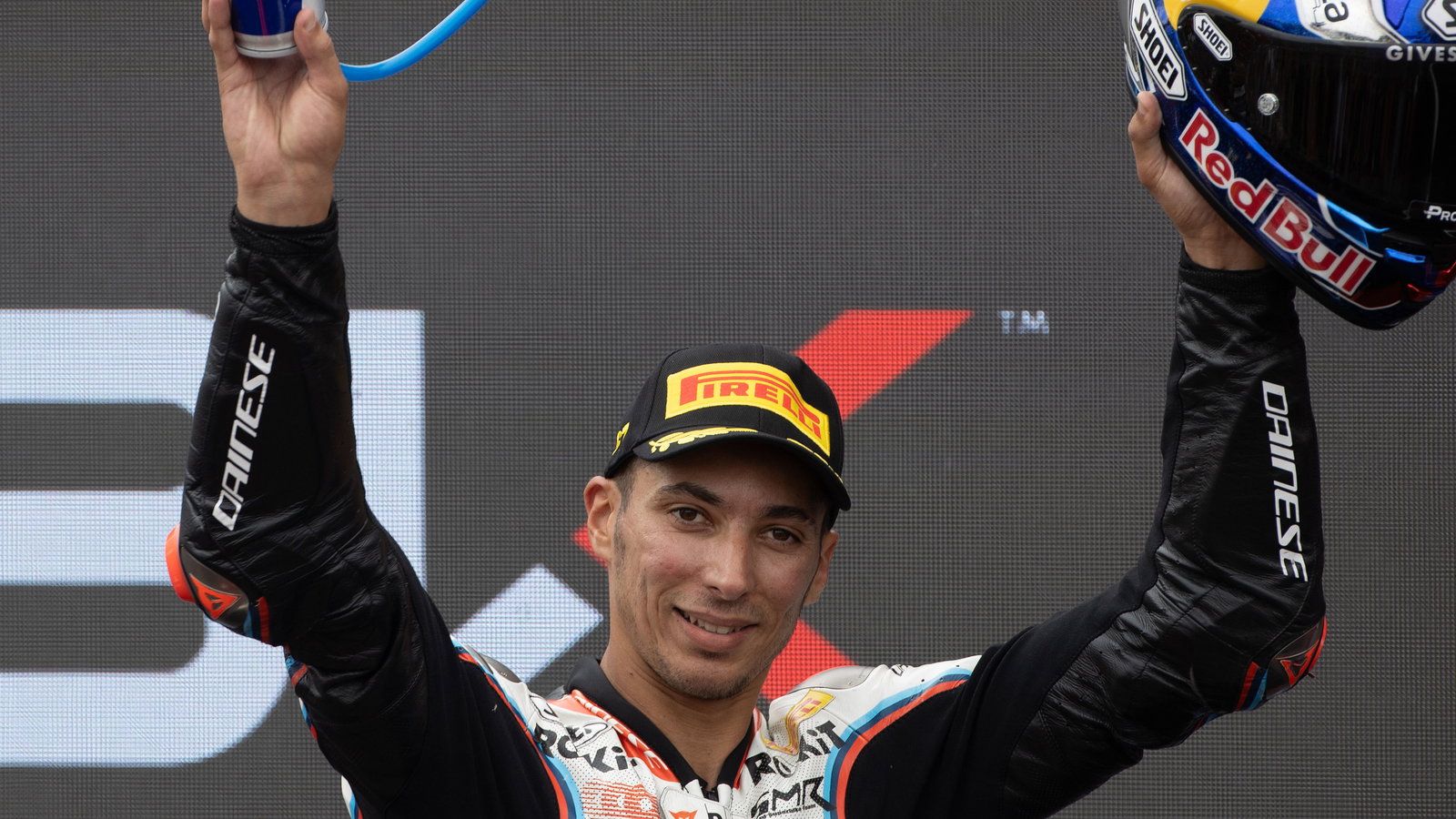 Toprak Razgatlioglu, 2025 Hungarian WorldSBK, podium. Credit: Gold and Goose.