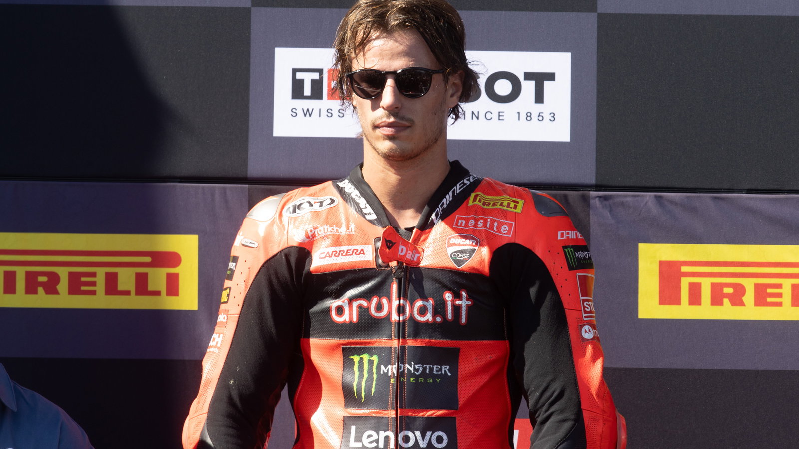 Nicolo Bulega, 2025 Aragon WorldSBK, podium. Credit: Gold and Goose.