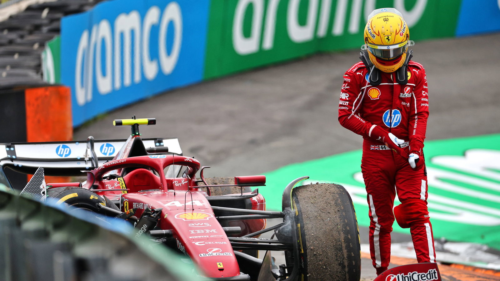 Hamilton crashed out of the Dutch Grand Prix at Zandvoort