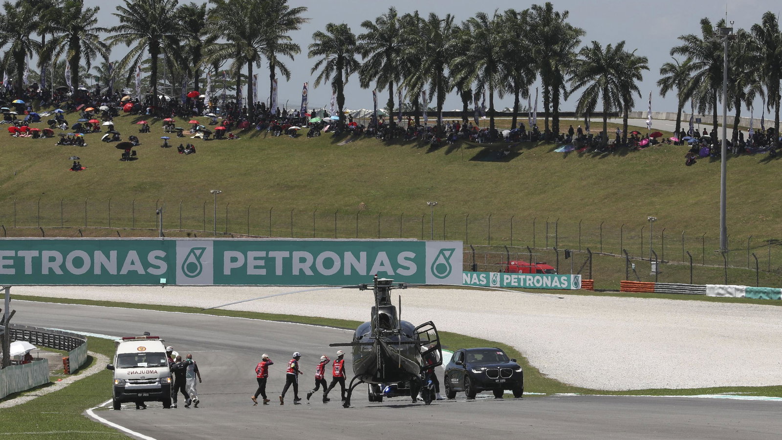 Medical helicopter at scene of Moto3 incident between Rueda, Dettwiler 