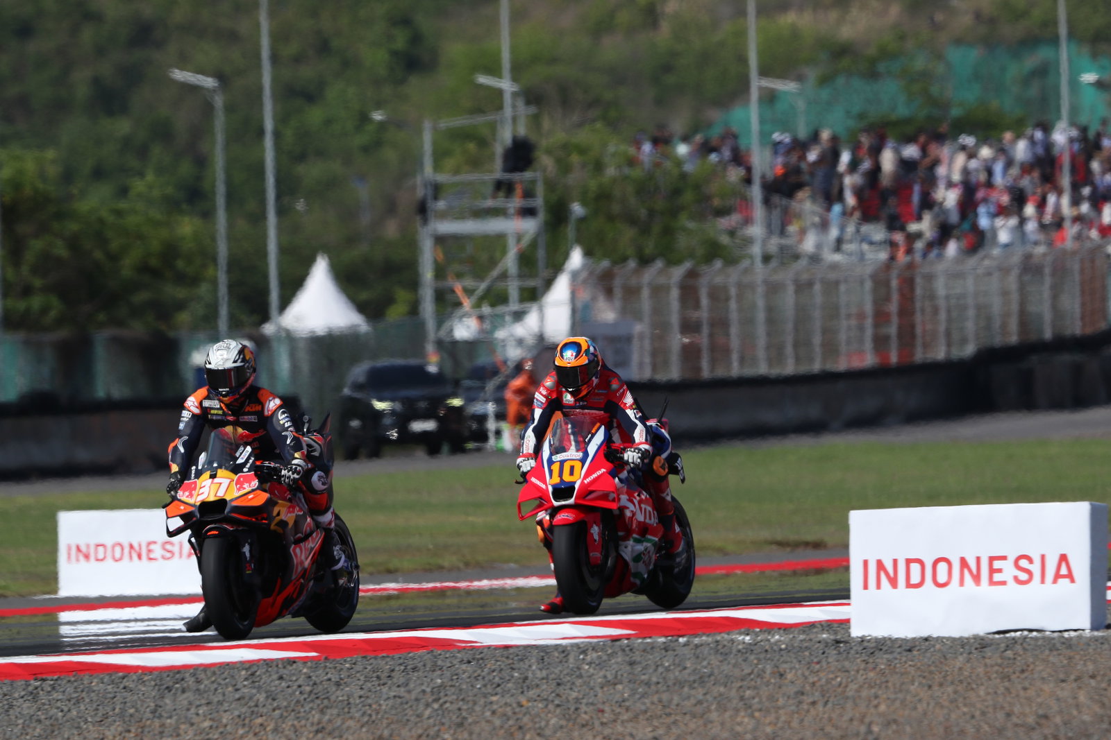 Pedro Acosta leads Luca Marini, 2025 MotoGP Indonesian Grand Prix. Credit: Gold and Goose.
