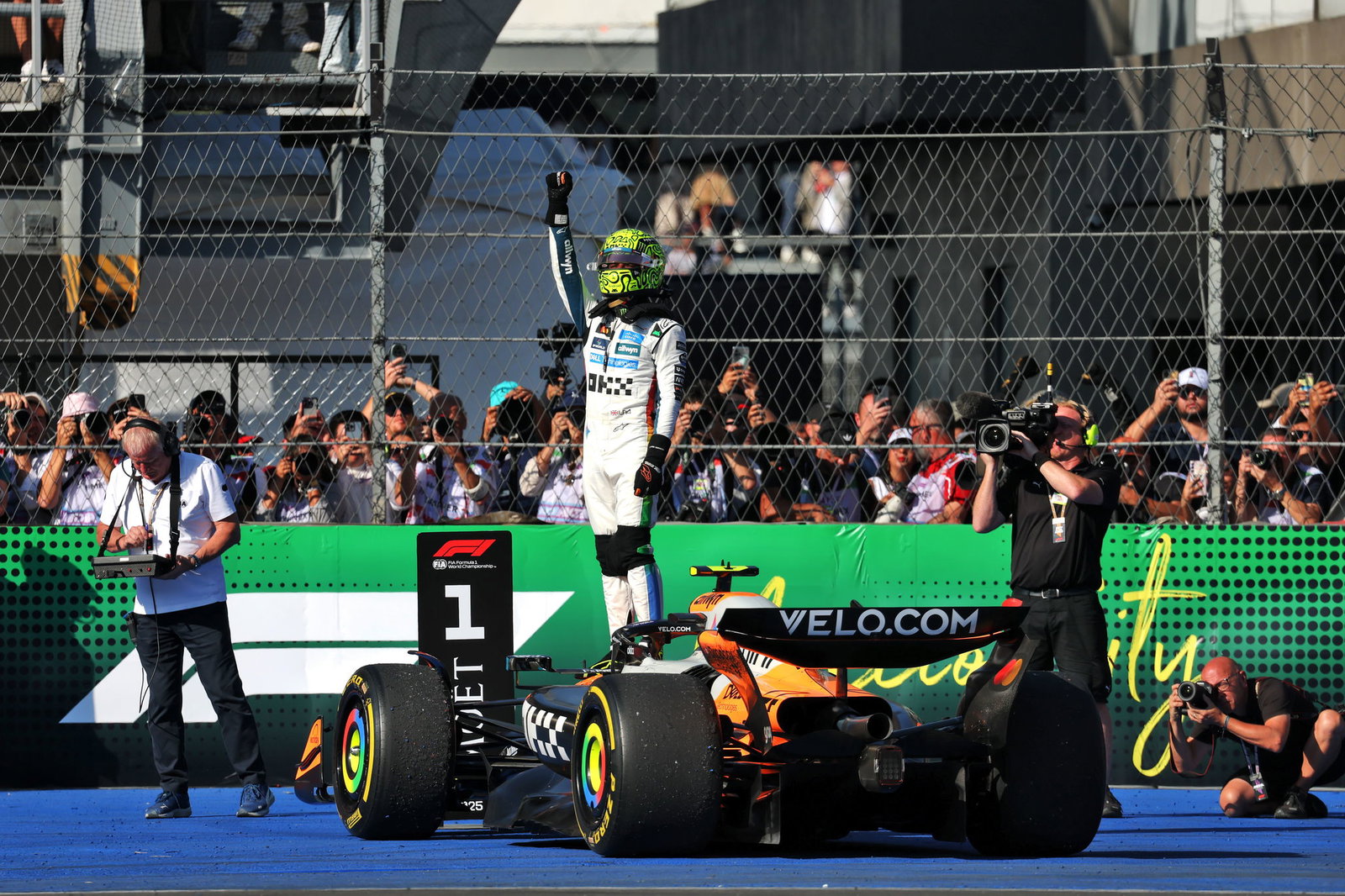 Lando Norris celebrates his sixth win of 2025