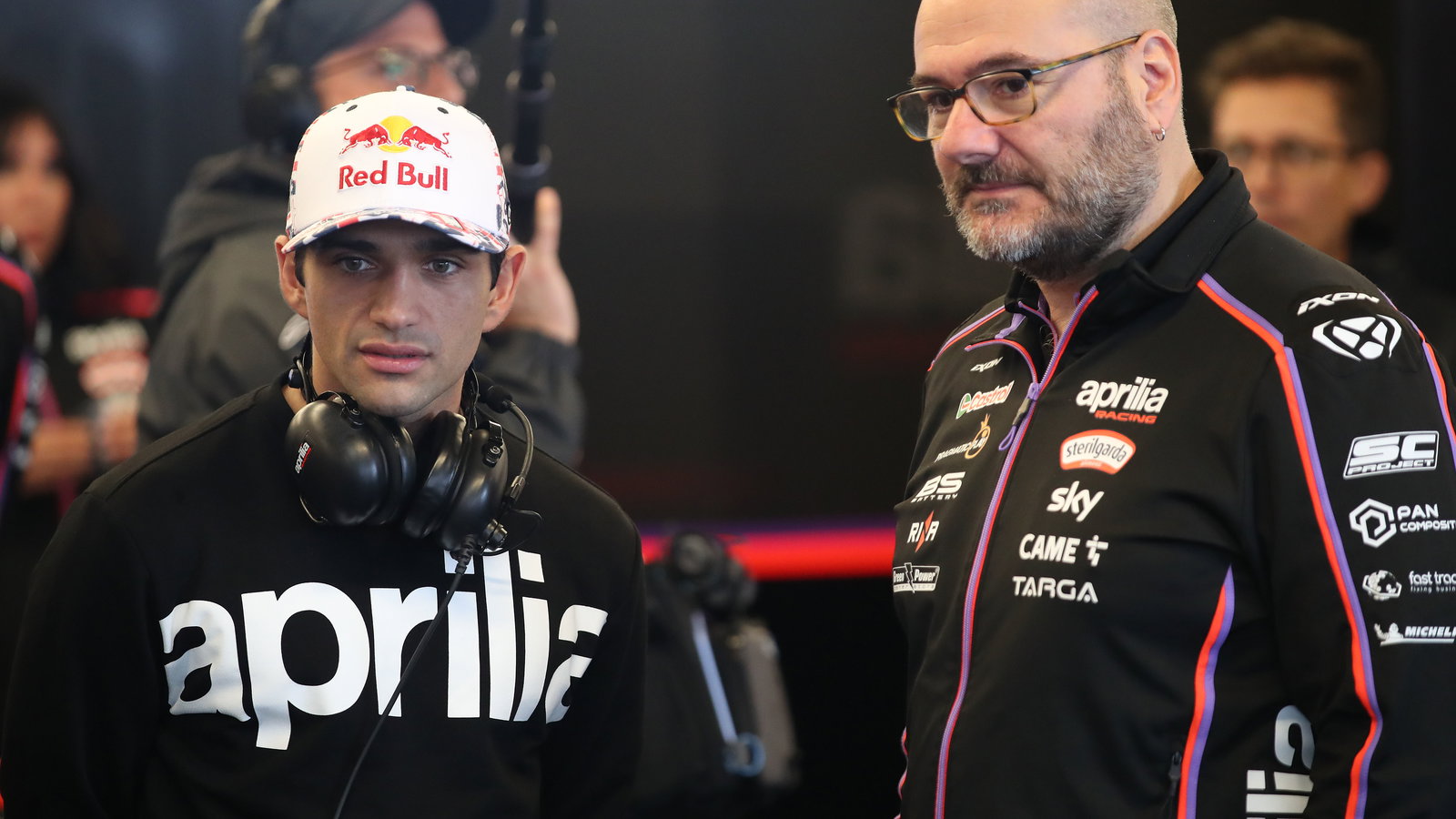 Jorge Martin speaks with Fabiano Sterlacchini, 2025 MotoGP Grand Prix of the Americas. Credit: Gold and Goose.