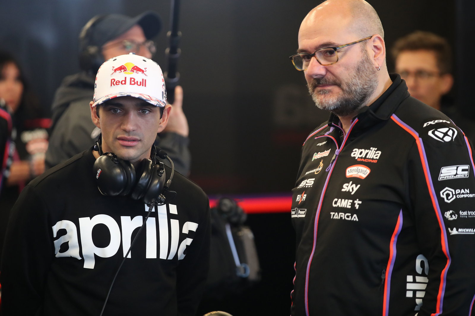 Jorge Martin speaks with Fabiano Sterlacchini, 2025 MotoGP Grand Prix of the Americas. Credit: Gold and Goose.