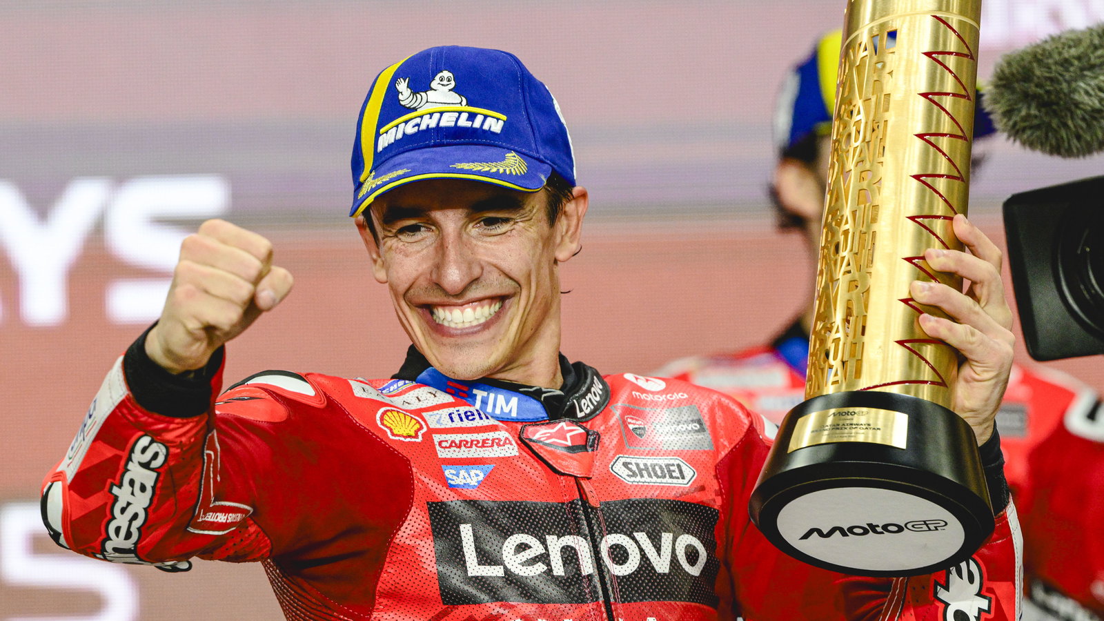 Marc Marquez, 2025 MotoGP Qatar Grand Prix, podium. Credit: Gold and Goose.