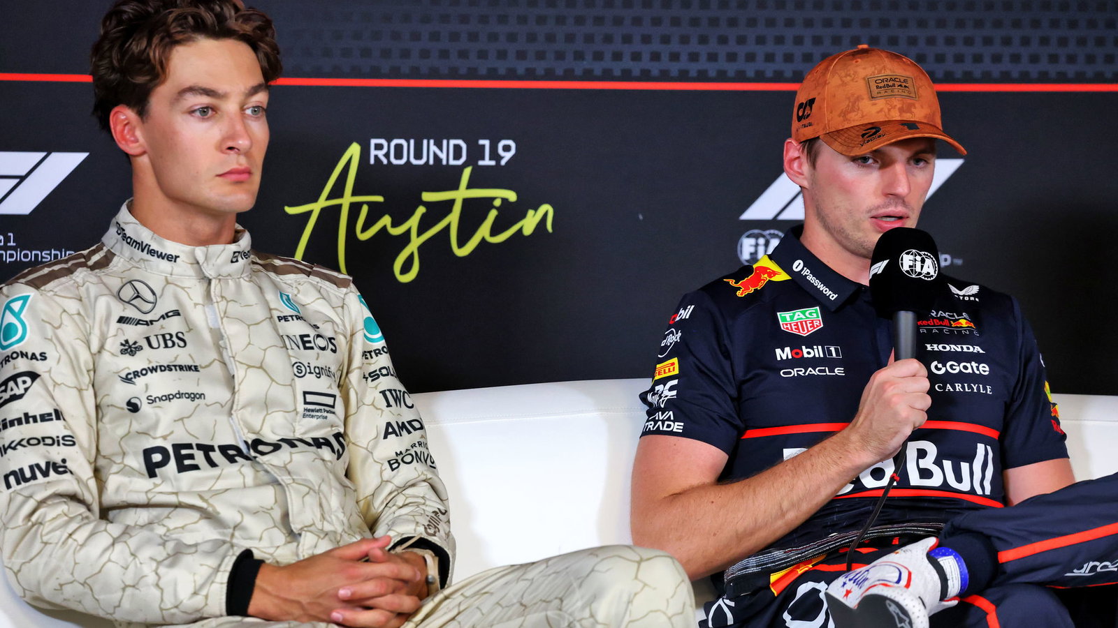 George Russell and Max Verstappen 