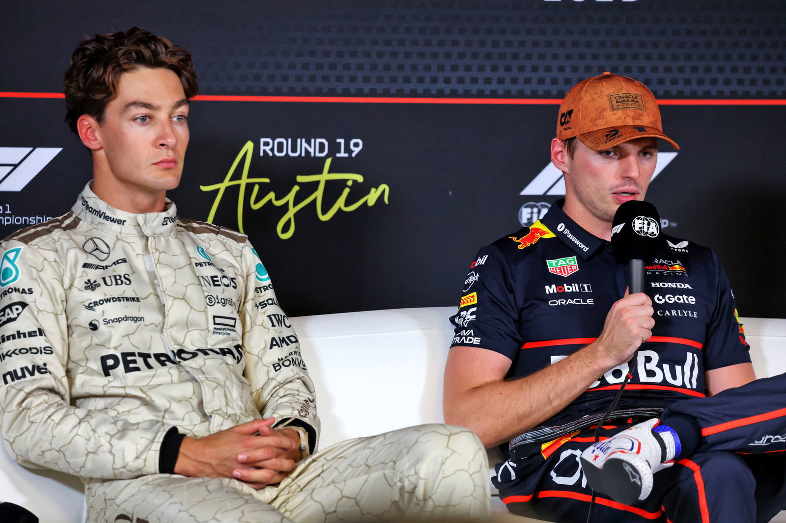 George Russell and Max Verstappen 
