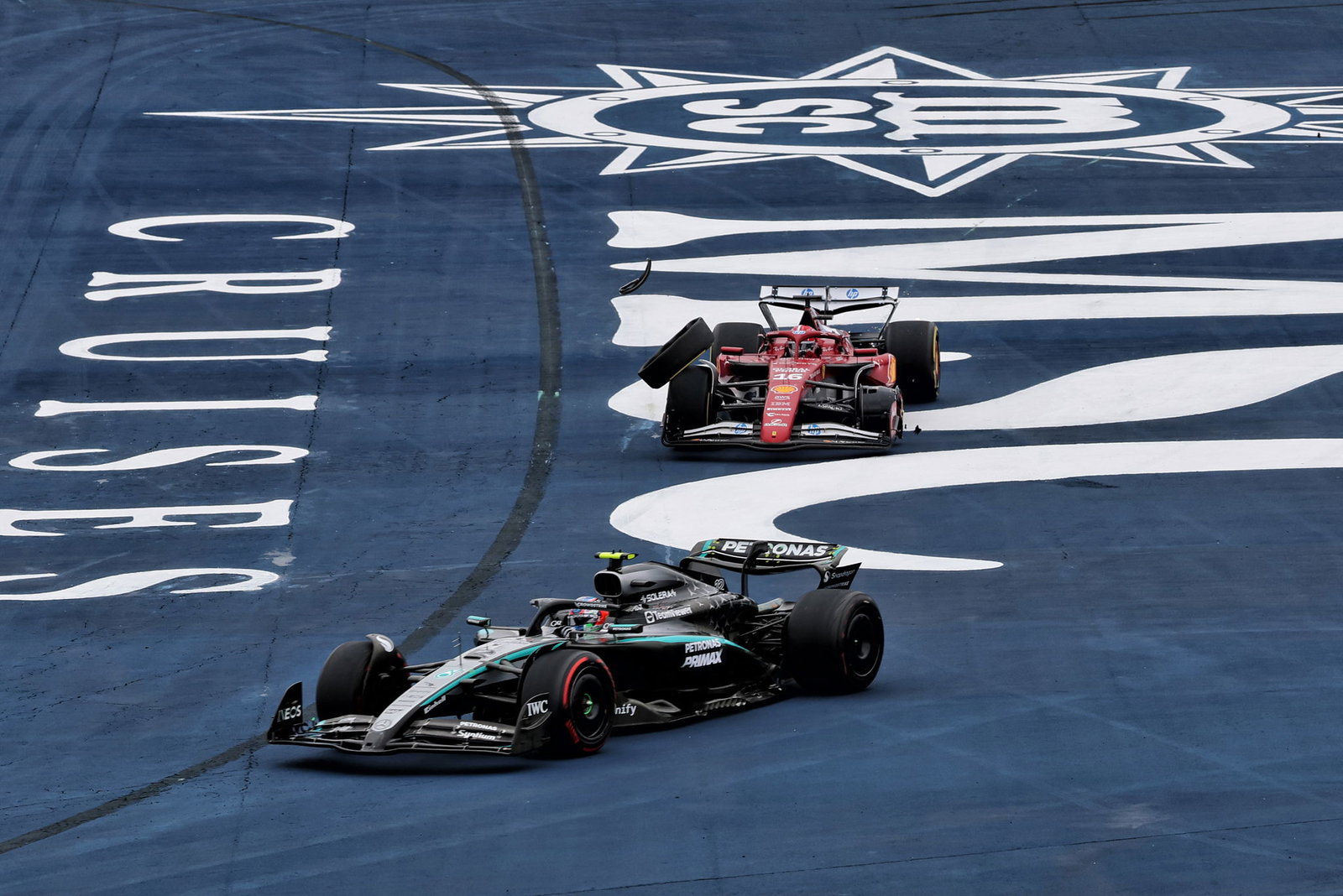 Leclerc was taken out while running third