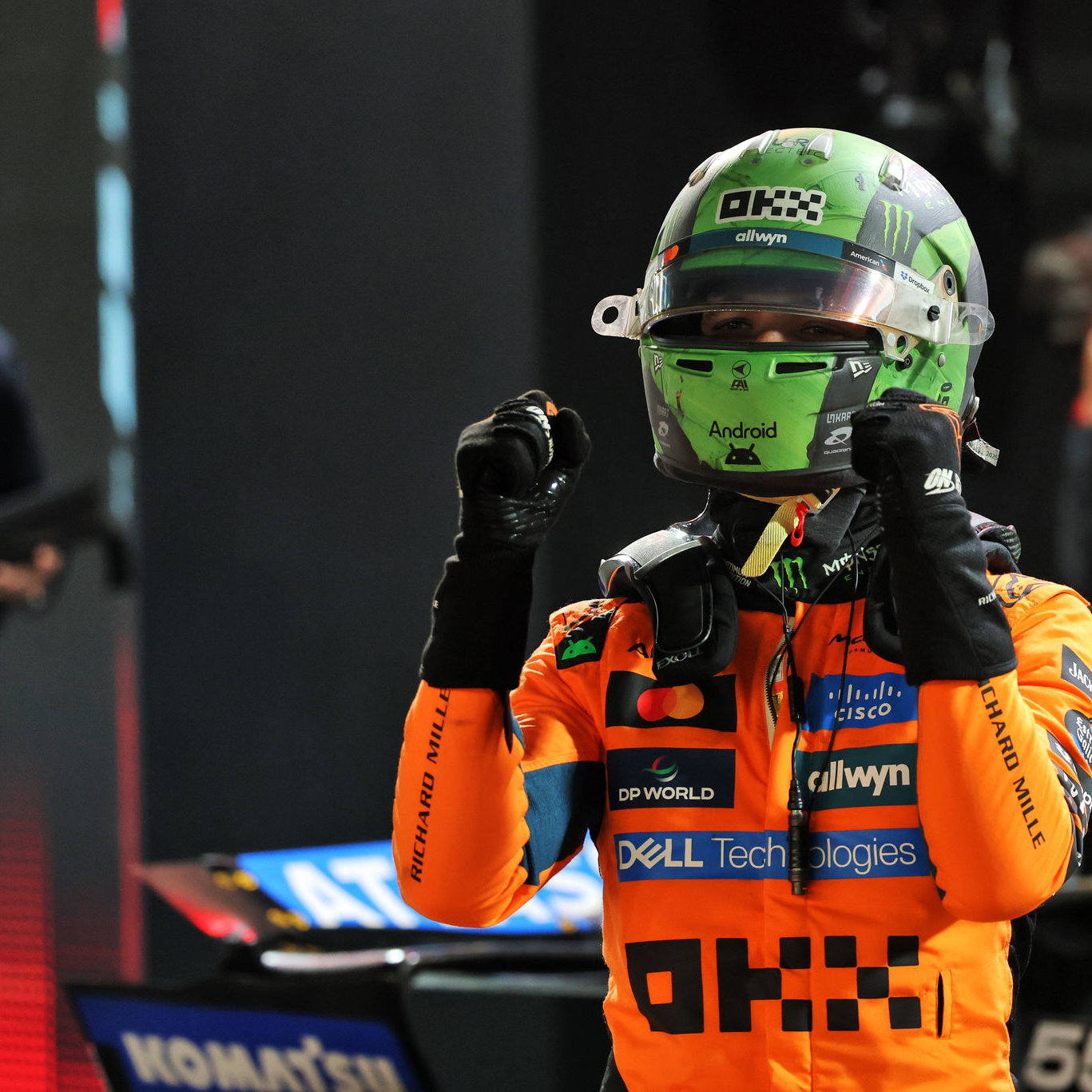 Norris celebrates his pole in Las Vegas