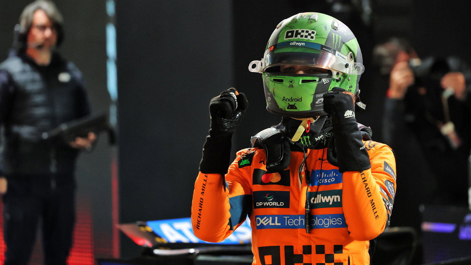 Norris celebrates his pole in Las Vegas