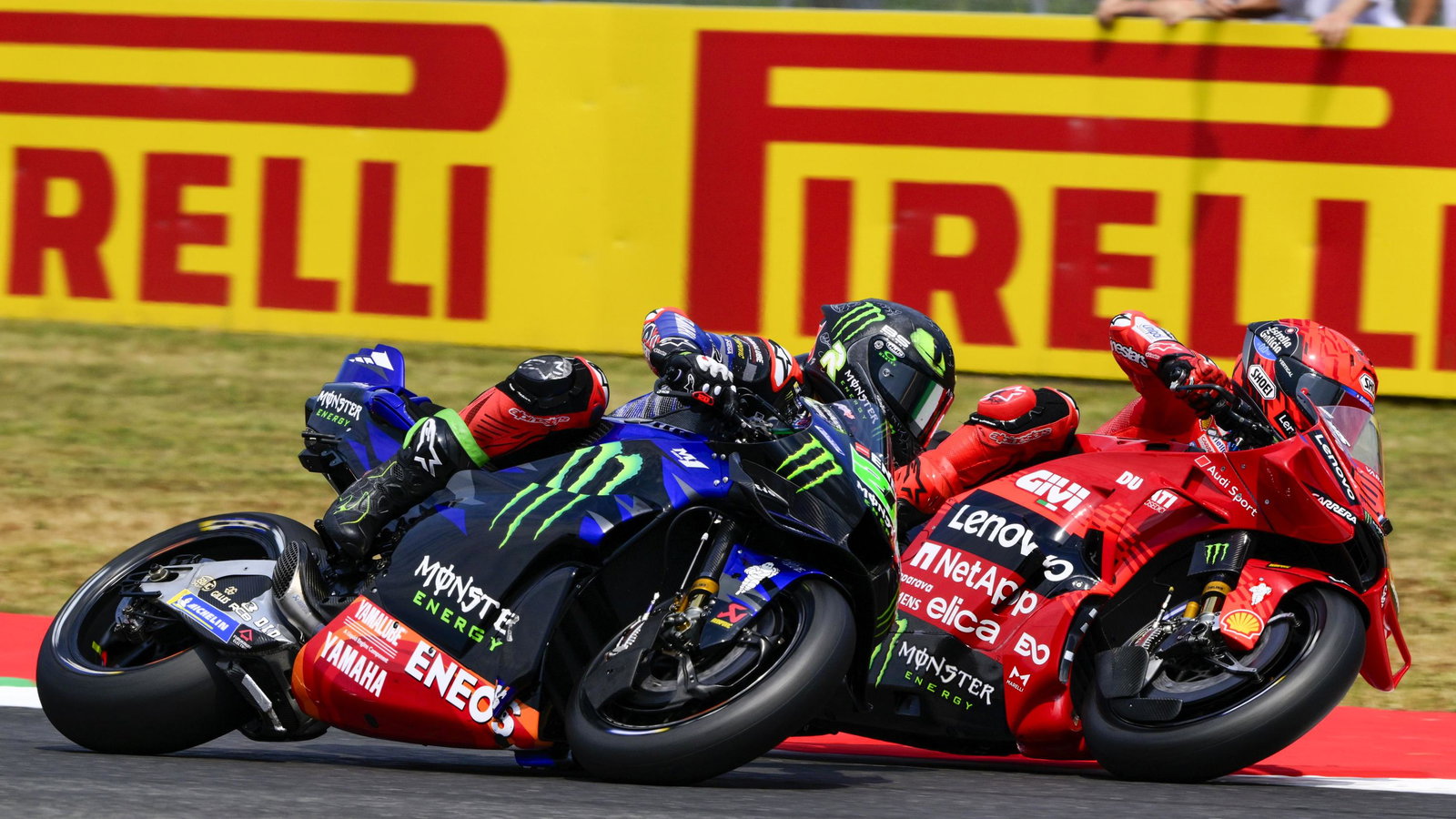 Pirelli banner, Ducati, Yamaha, 2025 Italian MotoGP