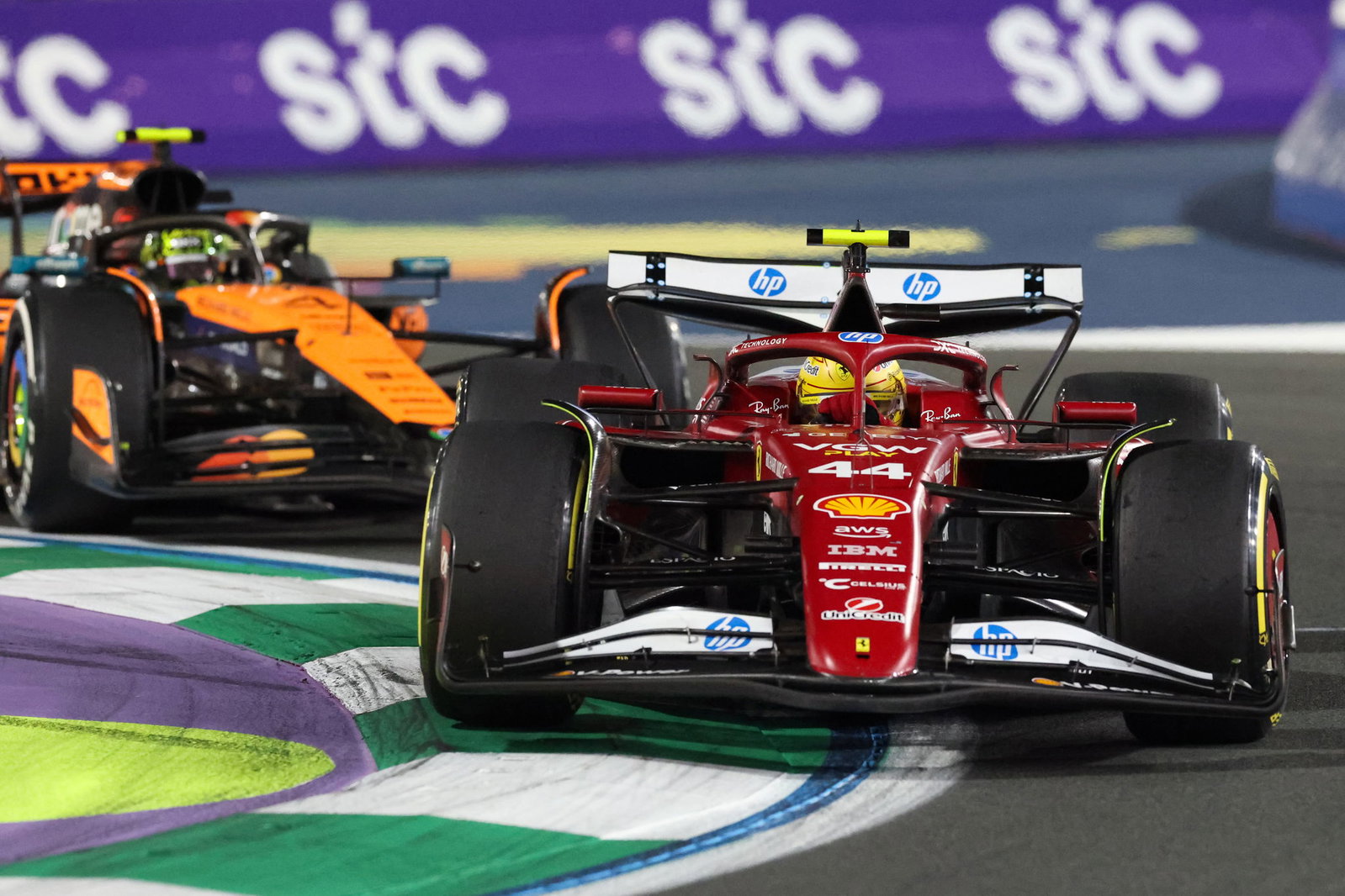 A rare on-track battle between Norris and Hamilton in 2025