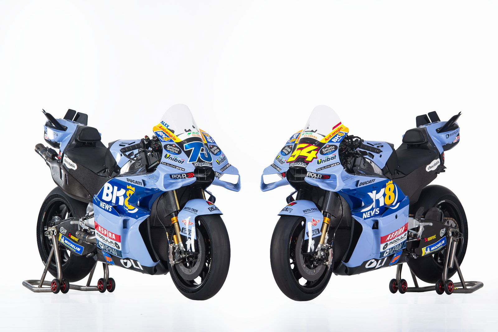 Fermin Aldeguer's and Alex Marquez's 2026 Gresini Ducati MotoGP bikes. Credit: Gresini Racing.